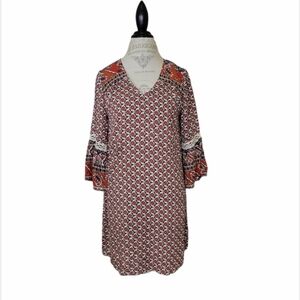 Umgee Bell Sleeve V Neck Flowy Tunic Dress Size S